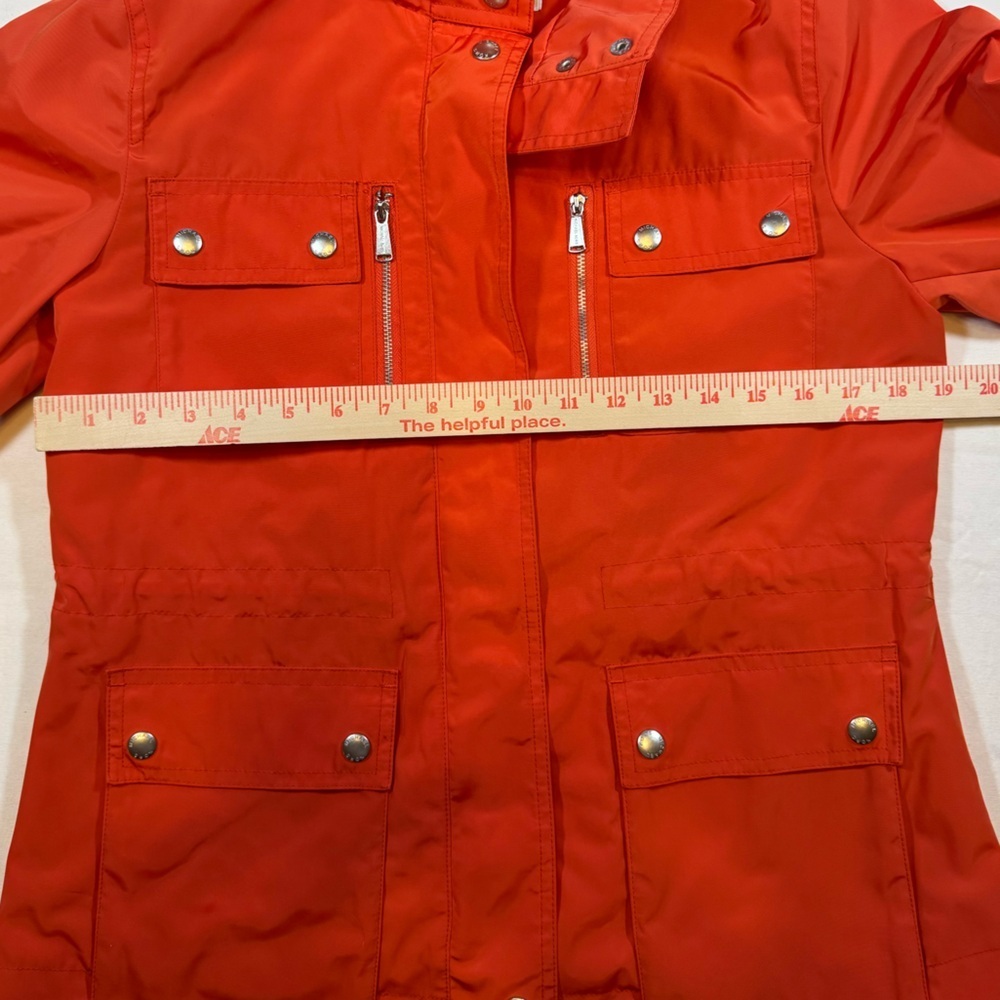 NWOT Michael Kor’s Women's Orange Hooded Rain Coat Jacket with silver details - Picture 7 of 12